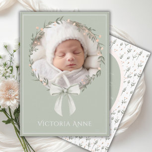 Klassieke Elegante Salie Baby Meisje Geboorte Aank Kaart
