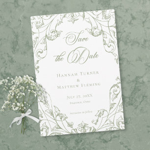 Klassieke Elegante Saliegroene Bloemrijke Frame Hu Save The Date