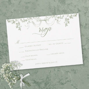 Klassieke Elegante Saliegroene Bloemrijke Trouwran RSVP Kaartje