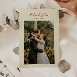Klassieke Elegante Script Ivoor Crème Trouwfoto Bedankkaart