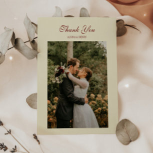 Klassieke Elegante Script Ivoor Crème Trouwfoto Bedankkaart