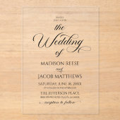 Klassieke Elegante Script Minimalistische Trouw Acryl Uitnodigingen (Voorkant)