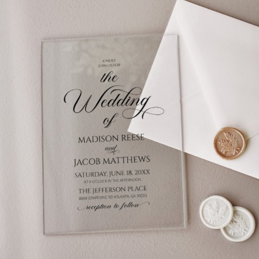 Klassieke Elegante Script Minimalistische Trouw Acryl Uitnodigingen