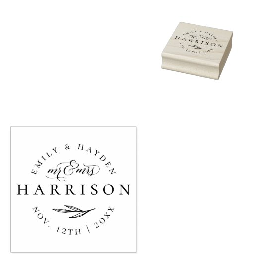 Klassieke elegante Script Mr & Mrs Wedding Date Rubberstempel (Gestempeld)