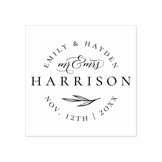 Klassieke elegante Script Mr & Mrs Wedding Date Rubberstempel (Afrduk)