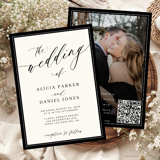 Klassieke elegante script QR-code foto bruiloft Kaart