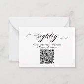 Klassieke Elegante Script QR Code Shower Registrat Notitiekaartje (Voorkant)