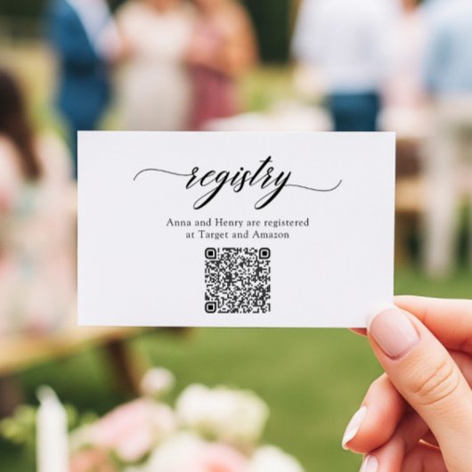 Klassieke Elegante Script QR Code Shower Registrat Notitiekaartje