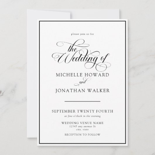Klassieke Elegante Script QR Code Trouwuitnodiging Kaart (Voorkant)