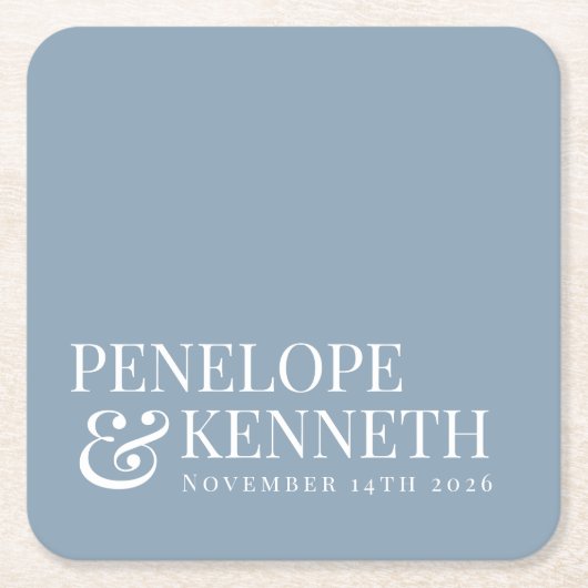 Klassieke elegante Simple Custom Wedding Blue Kartonnen Onderzetters (Voorkant)