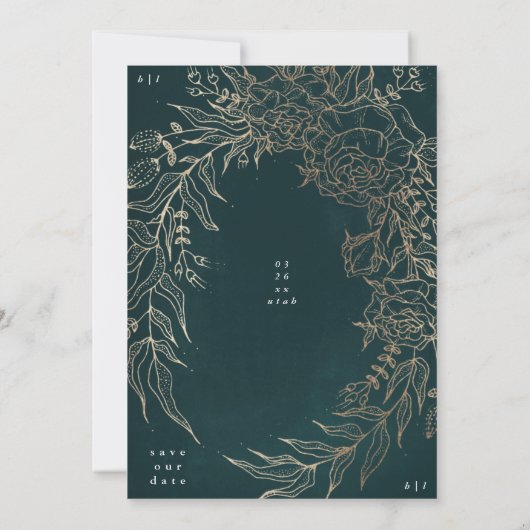 Klassieke Elegante Smaragd Groen Goud Elegante Kra Save The Date (Achterkant)