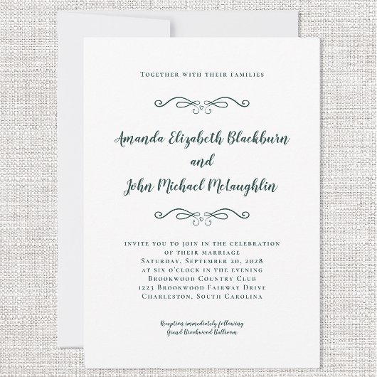 Klassieke Elegante Smaragdgroene Witte Formele Tro Kaart