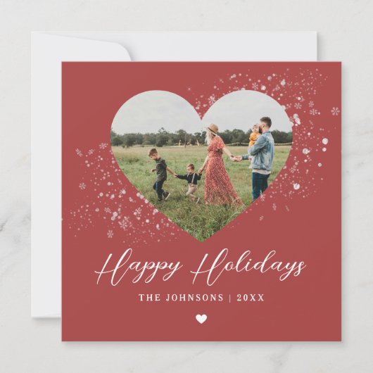 Klassieke Elegante Sneeuwvlok Vlokken Hart Foto Feestdagenkaart (Voorkant)