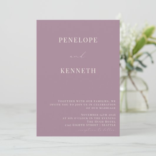 Klassieke Elegante Stof Purple Script Bruiloft Kaart (Staand voorkant)