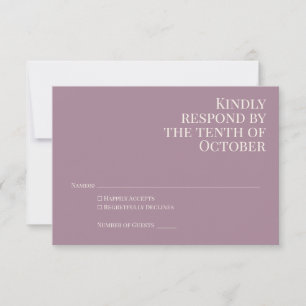 Klassieke Elegante Stof Purple Typografie Trouw RSVP Kaartje