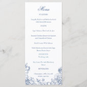 Klassieke Elegante Stofblauwe Bloemige Bruiloft Menu (Voorkant)