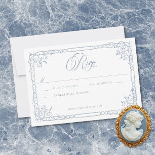 Klassieke Elegante Stofblauwe Bloemrijke Trouwlijs RSVP Kaartje