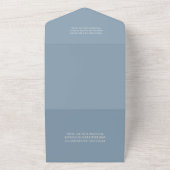 Klassieke Elegante Stofblauwe Typografie Bruiloft All In One Uitnodiging (Buitenkant)