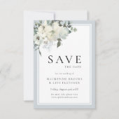 Klassieke Elegante Stoffige Blauwe Bloemen Save The Date (Voorkant)