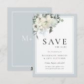 Klassieke Elegante Stoffige Blauwe Bloemen Save The Date (Voorkant / Achterkant)