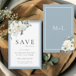 Klassieke Elegante Stoffige Blauwe Bloemen Save The Date