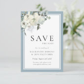Klassieke Elegante Stoffige Blauwe Bloemen Save The Date (Staand voorkant)