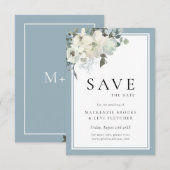Klassieke Elegante Stoffige Blauwe Bloemen Save The Date (Voorkant / Achterkant)