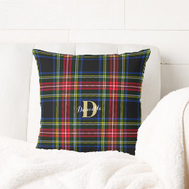 Klassieke Elegante Tartan Monogram Naam Kerstmis Kussen