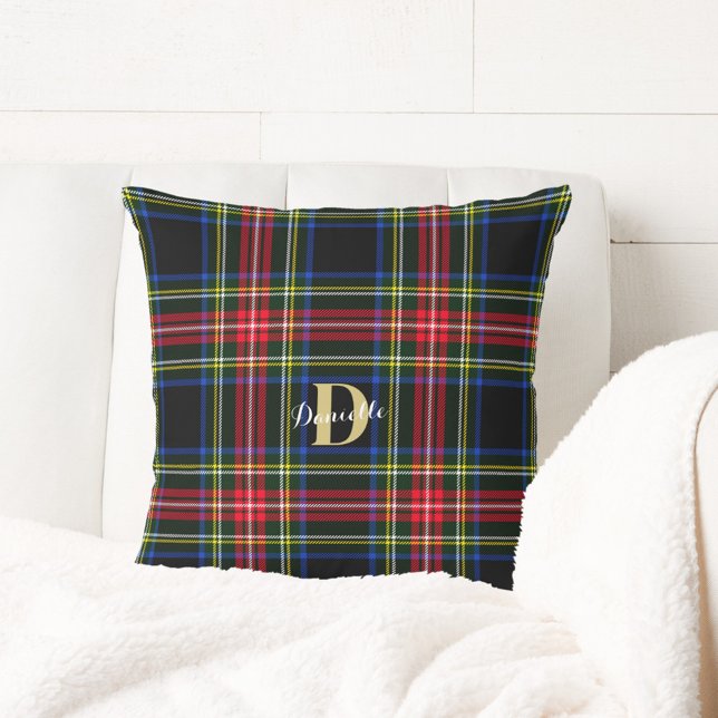 Klassieke Elegante Tartan Monogram Naam Kerstmis Kussen (Classic Elegant Tartan Monogram Name Christmas Throw Pillow)