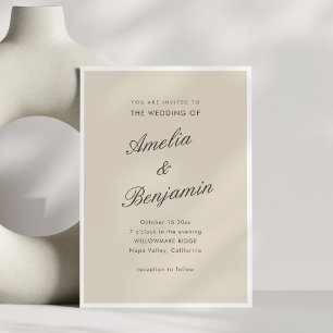 Klassieke Elegante Taupe Script Namen Trouwkaart Kaart