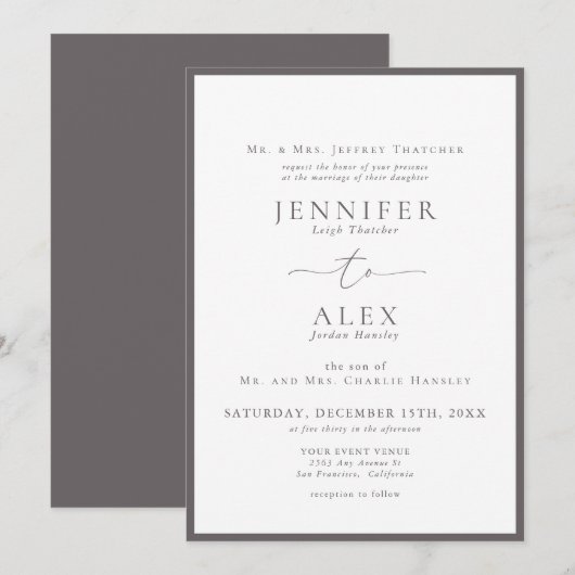 Klassieke elegante traditionele bruiloft kaart (Voorkant / Achterkant)