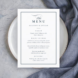 Klassieke Elegante Trouwdag in Navyblauw en Wit Menu