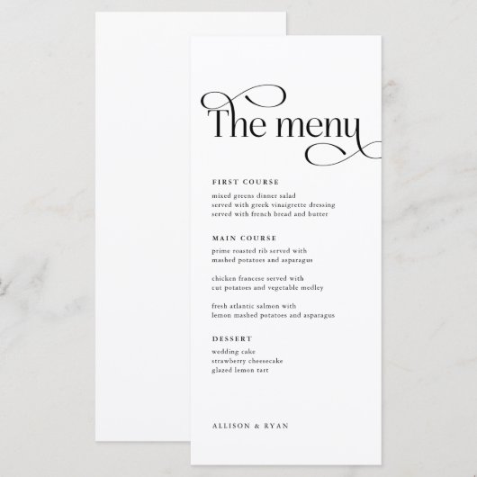 Klassieke Elegante Trouwtafel Menu Kaarten (Voorkant / Achterkant)