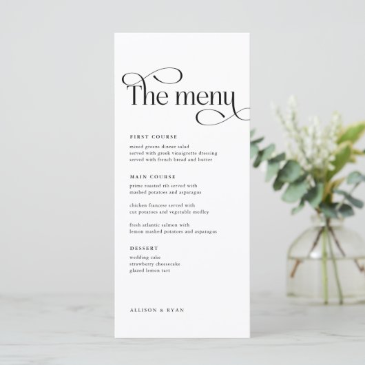 Klassieke Elegante Trouwtafel Menu Kaarten (Staand voorkant)