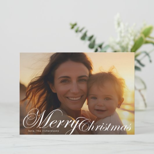 Klassieke Elegante Typografie Foto Vrolijk Kerstmi Feestdagenkaart (Staand voorkant)