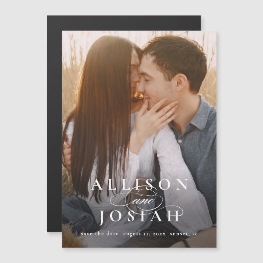 Klassieke Elegante Typografie Namen Foto Bruiloft  Magnetische Uitnodiging (Voorkant / Achterkant)