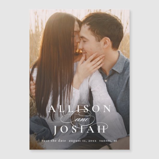 Klassieke Elegante Typografie Namen Foto Bruiloft  Magnetische Uitnodiging (Voorkant)