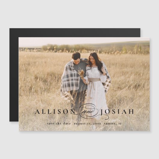 Klassieke Elegante Typografie Namen Foto Bruiloft  Magnetische Uitnodiging (Voorkant / Achterkant)