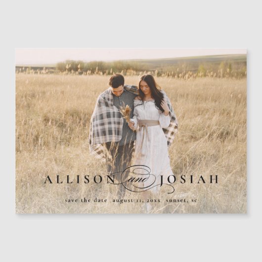 Klassieke Elegante Typografie Namen Foto Bruiloft  Magnetische Uitnodiging (Voorkant)