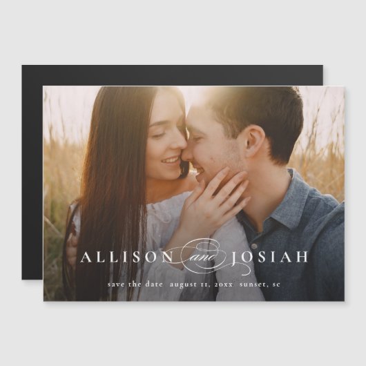 Klassieke Elegante Typografie Namen Foto Bruiloft  Magnetische Uitnodiging (Voorkant / Achterkant)