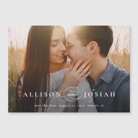 Klassieke Elegante Typografie Namen Foto Bruiloft  Magnetische Uitnodiging (Voorkant)