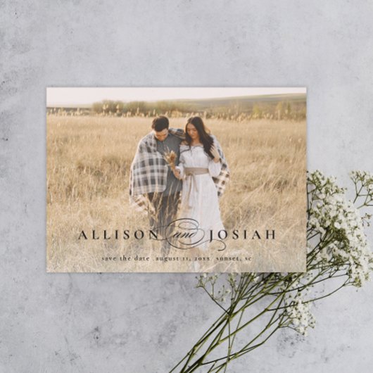 Klassieke Elegante Typografie Namen Foto Bruiloft  Magnetische Uitnodiging