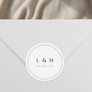 Klassieke Elegante Typografie Trouw Monogram Ronde Sticker