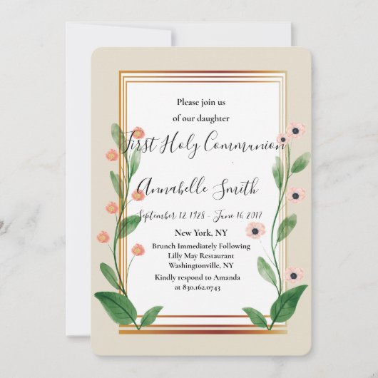 Klassieke & Elegante Verfijnde Eerste Heilige Comm Kaart (Voorkant)