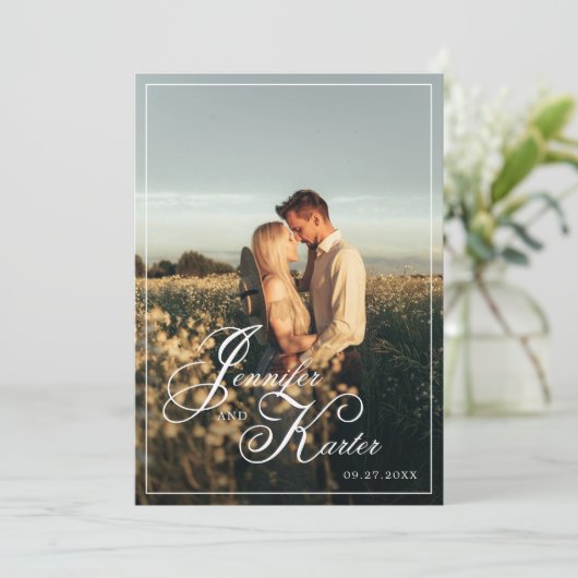 Klassieke Elegante Vierkante Grens Foto Bruiloft Kaart (Staand voorkant)