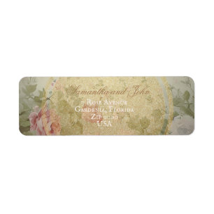 Klassieke Elegante Vintage Roze Rozen Terug Etiket