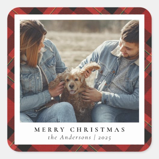 Klassieke Elegante Vrolijke Kerstmis Custom Photo Vierkante Sticker (Voorkant)