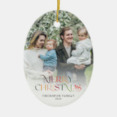 Klassieke Elegante Vrolijke Kerstmis Twee Foto Keramisch Ornament (Voorkant)