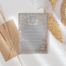 Klassieke Elegante Wapen Monogram Bruiloft Folie Uitnodiging