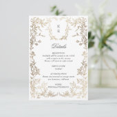 Klassieke Elegante Wapen Monogram Trouwreceptie Informatiekaartje (Staand voorkant)